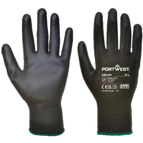 Guantes de manipulación, con palma de PU (Pack 12 pares) Negro galga 13 AB129 XL Negro