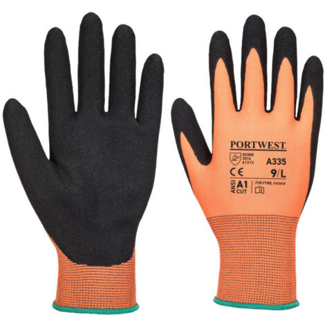 Guantes de manipulación Dermi-Grip NPR15, nitrilo arenoso, galga 15 A335 M Naranja/Negro