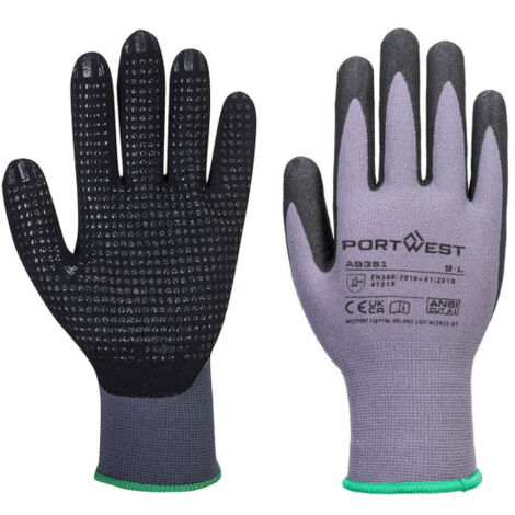 Guantes de manipulación palma punteada DermiFlex Plus Essential Multipack (pack 12) Gris/Negro PORTWEST AB351 XXL