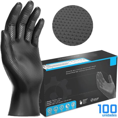 Guantes de Nitrilo DIAMANTADOS GRIP Super resistentes Reutilizables NEGROS 7 micras / 8´5 gramos, pack de 100 Talla XL