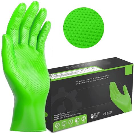 Guantes de Nitrilo DIAMANTADOS GRIP Super resistentes Reutilizables VERDE 8 micras / 9´9 gramos, pack de 50 Talla M