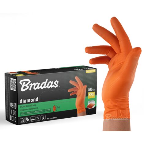 Guantes de nitrilo Diamond Naranja XXL (10-11), resistentes a aceites y productos químicos, color brillante para mayor visibilidad, paquete de 50 unidades, ideales para trabajo profesional