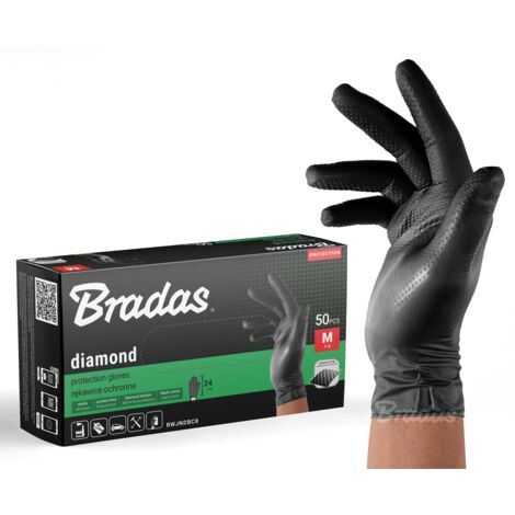 Guantes de nitrilo Diamond Negros M (7-8), resistentes a aceites y productos químicos, color negro para mayor protección, paquete de 50 unidades, ideales para trabajo profesional