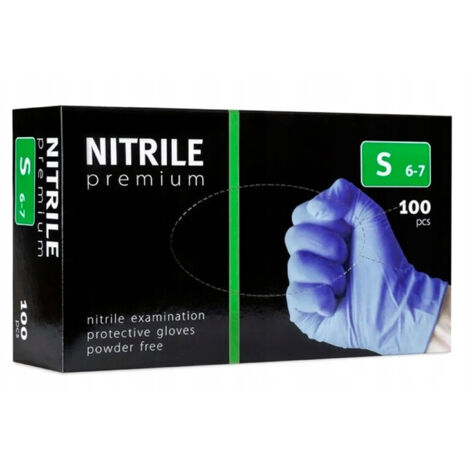 Guantes de nitrilo sin polvo PREMIUM [S] 100 piezas azules