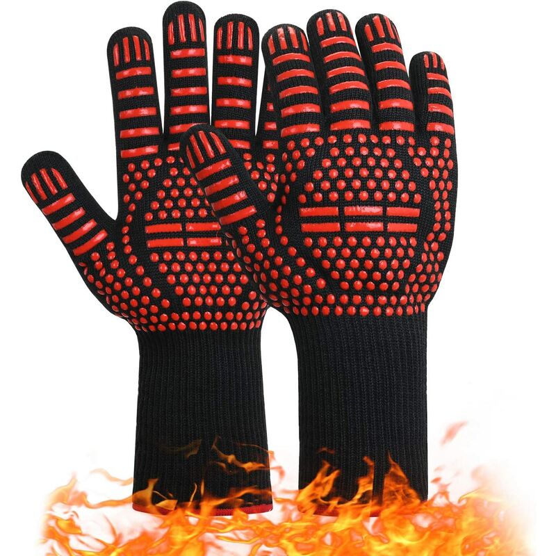 

Guantes de parrilla, guantes de horno de silicona antideslizantes, la temperatura más alta puede alcanzar los 800 ° C. Guantes de chimenea de cocina
