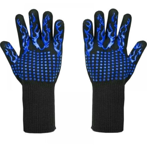 Guantes de parrilla resistentes al calor hasta 800 °C – Guantes resistentes a cortes L5 – Guantes de horno premium para asar, cocinar, hornear y soldar (1 par), azules