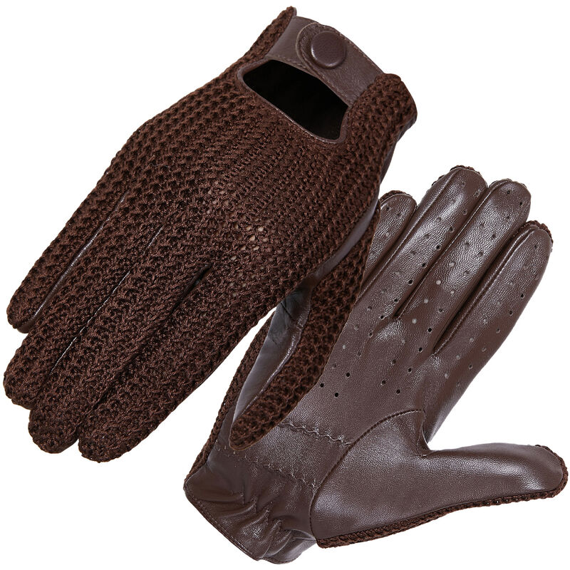 

Guantes de piel de cabra tejidos para hombre con pantalla tactil para la conduccion diaria de motociclismo,Marron, M