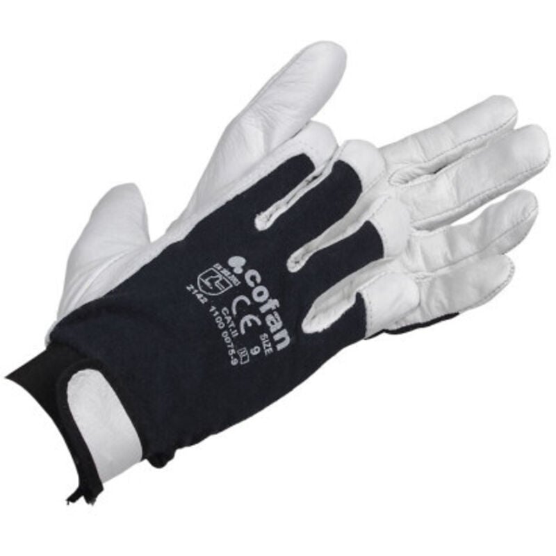 

PLIMPO guante vacuno dorso tela + velcro t-9 caja 12 unid.