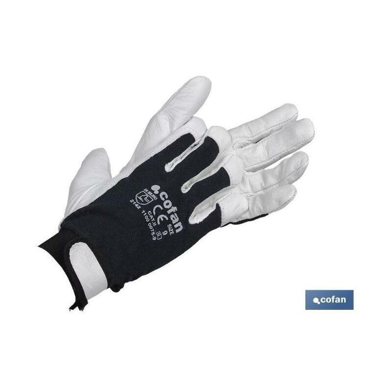 

PLIMPO guante vacuno dorso tela + velcro t-10 caja 12 unid.
