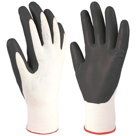 Guantes de poliéster y palma de nitrilo (Talla 6) color blanco y gris