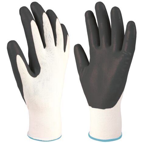 Guantes de poliéster y palma de nitrilo (Talla 8) color blanco y gris