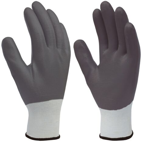 Guantes de poliéster y recubrimiento completo de nitrilo (Talla 11) color blanco y gris
