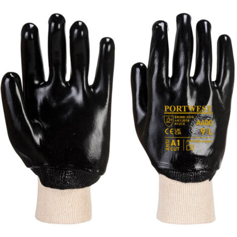 Guantes de PVC con Puño Elástico y Soporte Interior de Algodón / Negro / L