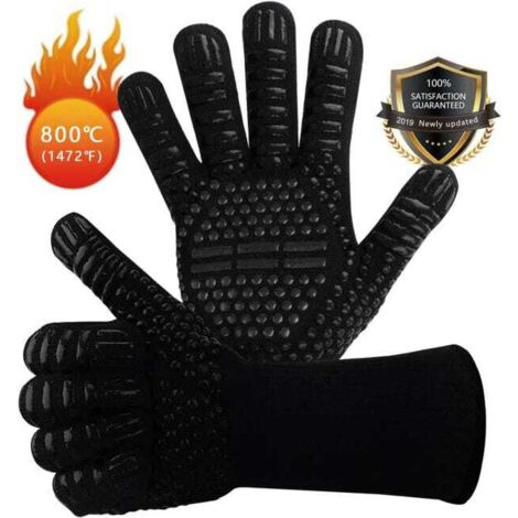 Guantes de silicona antideslizantes para barbacoa, horno, cocina resistente al calor, guantes para chimenea hasta 800 °C, color negro.