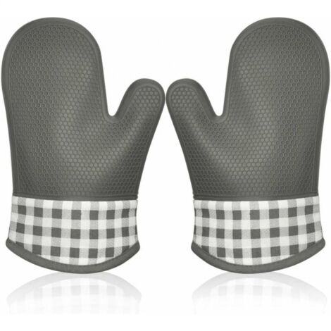 Guantes de silicona con aislamiento para horno, manoplas para horno, guantes para ollas, guantes de cocina con aislamiento grueso para barbacoa, guantes profesionales, 1 par (gris)