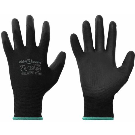 Guantes de Trabajo 12 pcs Negro 11 / XXL Poliéster