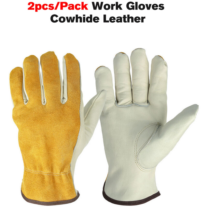 

Guantes de trabajo 2pcs / Pack, hombres de cuero de piel de vaca que trabajan guantes de soldadura,M