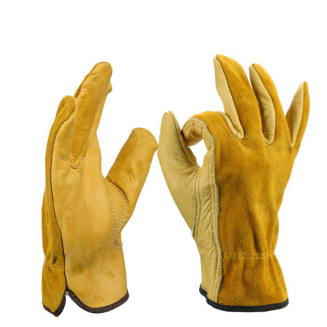 Guantes de trabajo de cuero con puño, resistentes a perforaciones, desgarros y golpes, para trabajos agrícolas, almacenes, L