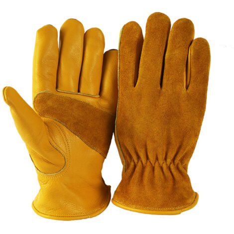Guantes de trabajo de cuero para jardinería - Guantes de construcción resistentes a las espinas con forro de algodón suave y transpirable para hombres y mujeres, guantes versátiles para mecánicos - Am