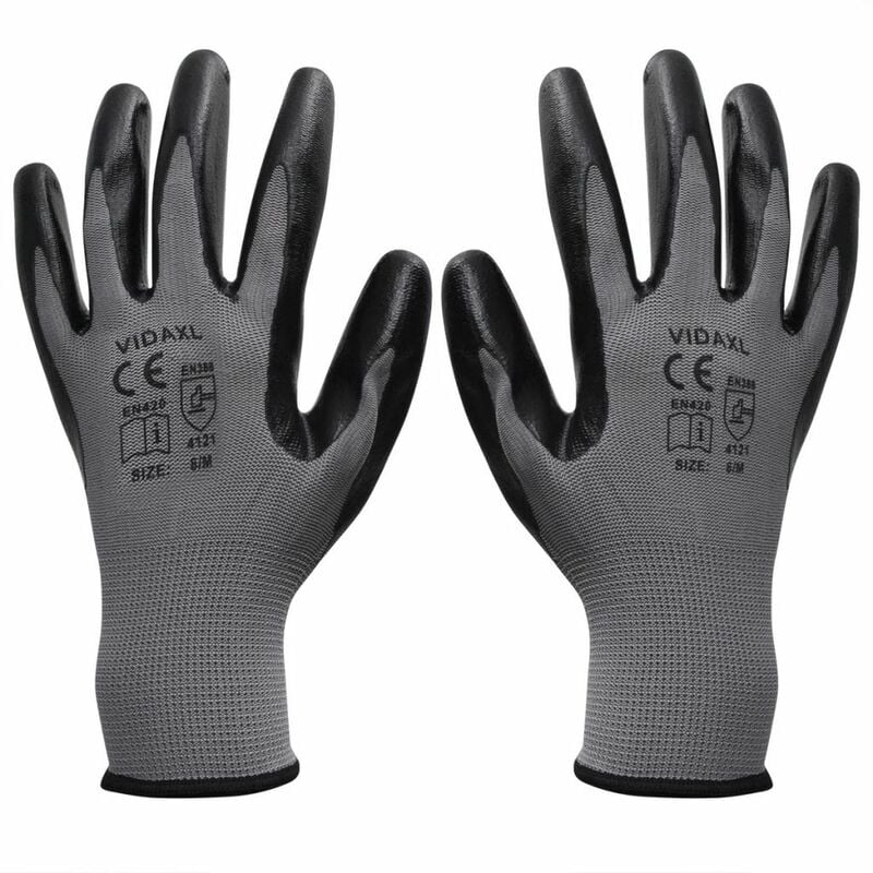

Guantes de trabajo de nitrilo 24 pares gris y negro talla 10/XL