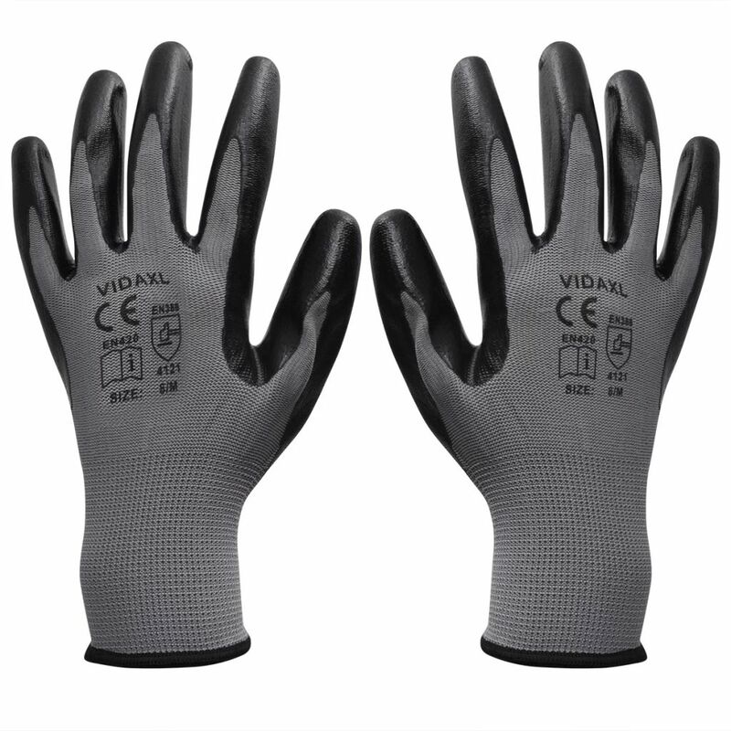 

Guantes de trabajo de nitrilo 24 pares gris y negro talla 8/M