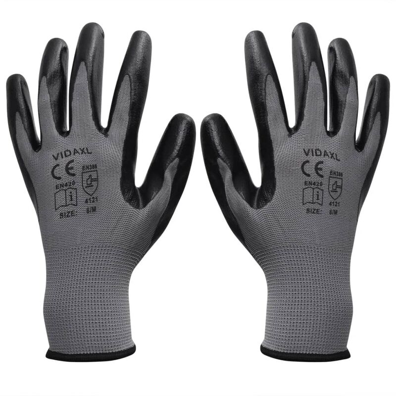 

Bh Design - Guantes de trabajo de nitrilo 24 pares gris y negro talla 9/L