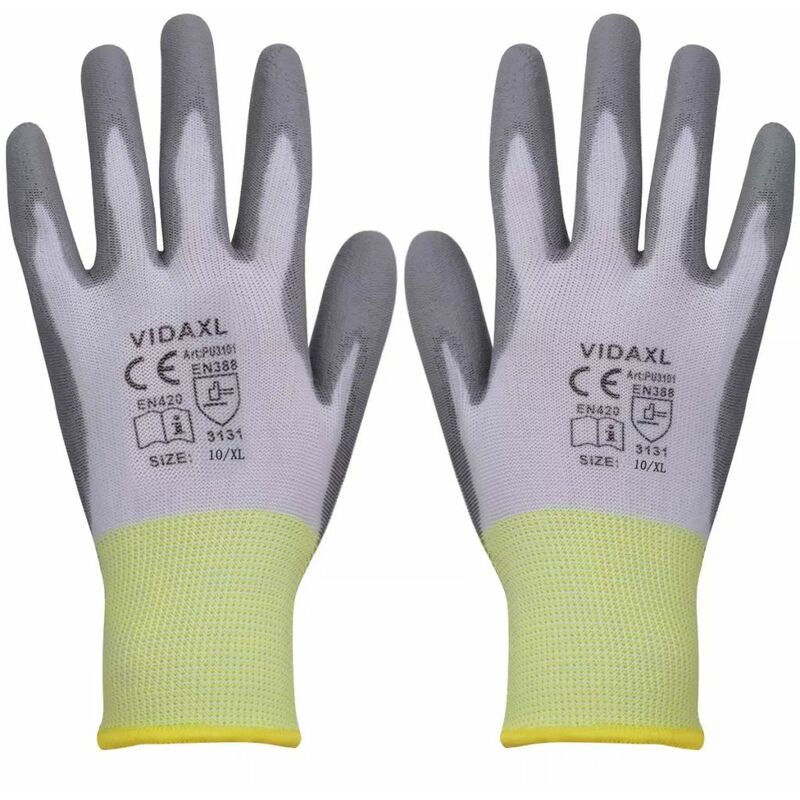 

Bh Design - Guantes de trabajo de PU 24 pares blanco y gris talla 10/XL