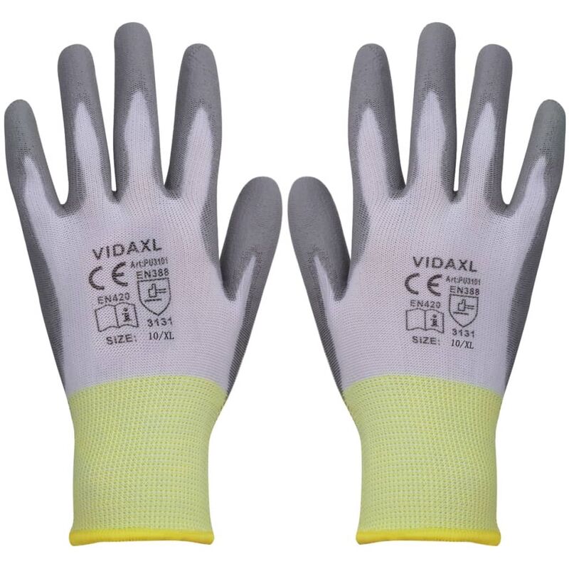 

Guantes de trabajo de PU 24 pares blanco y gris talla 10/XL - Blanco