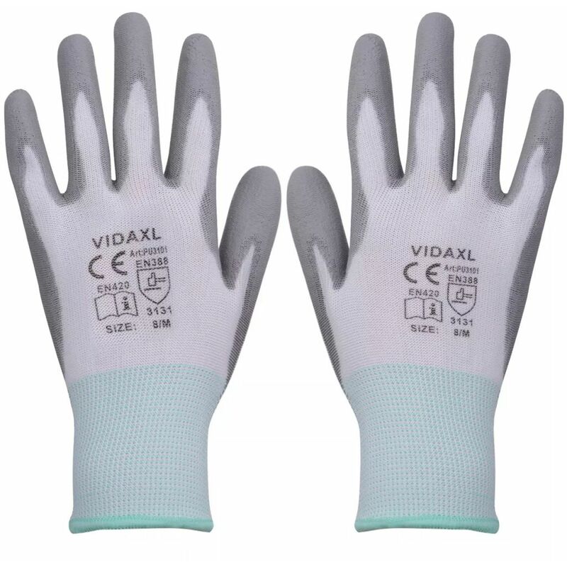 

Bh Design - Guantes de trabajo de PU 24 pares blanco y gris talla 8/M