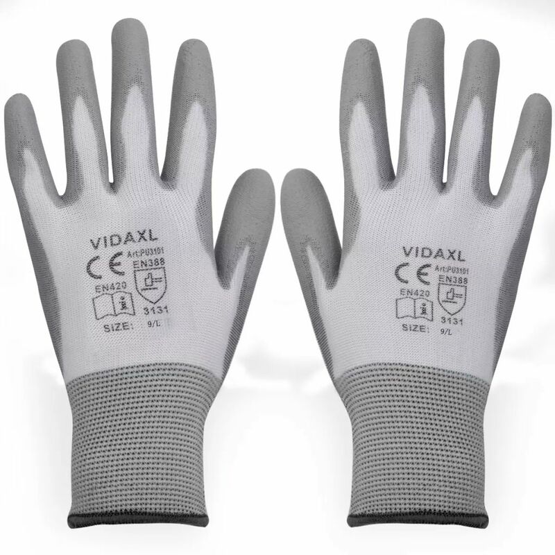 

Guantes de trabajo PU 24 pares blanco y gris talla 9/L