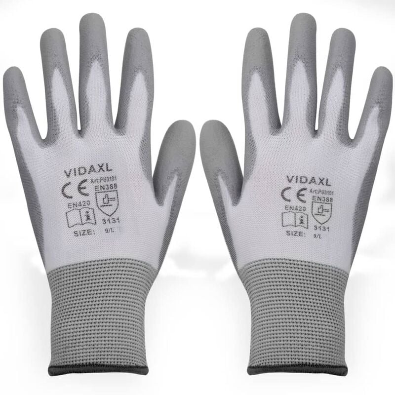 

Guantes de trabajo PU 24 pares blanco y gris talla 9/L - Blanco