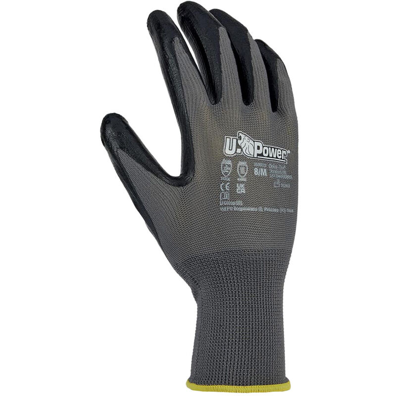 U-power - Valzer Guantes de Trabajo de Seguridad Poliéster Nitrilo Gris 7/S