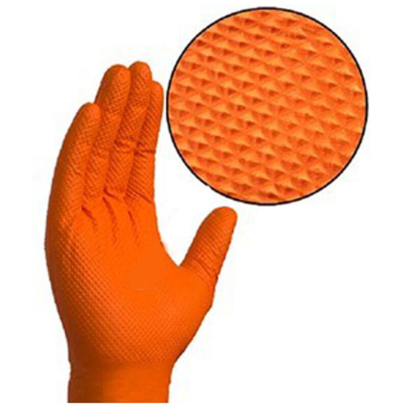 Caja de 50 guantes de nitrilo naranja sin polvo flocado (Talla M) gd26oc