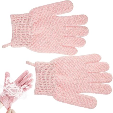 Guantes exfoliantes para el cuerpo × 2, guantes de ducha para lavarse - Guantes exfoliantes elásticos reutilizables para la ducha - Accesorios de baño portátiles y lavables para el hogar, el baño, los
