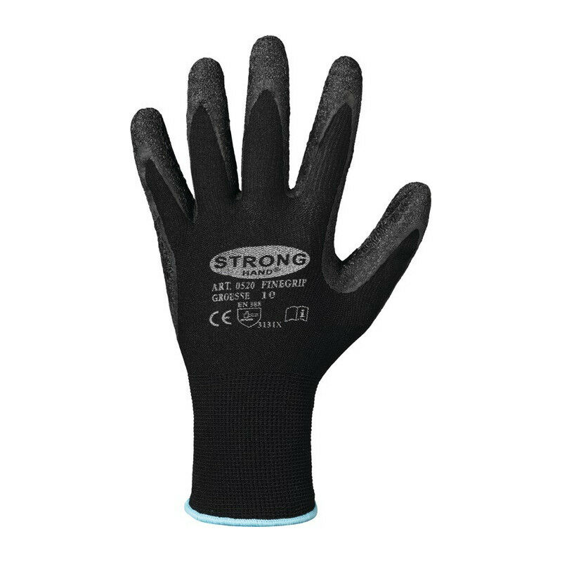 

Stronghand - Guantes Finegrip talla 12 negro EN 388 PSA II nailon con látex retráctil (Por 12)