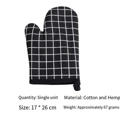 Guantes gruesos de cocina para microondas, a cuadros negros.