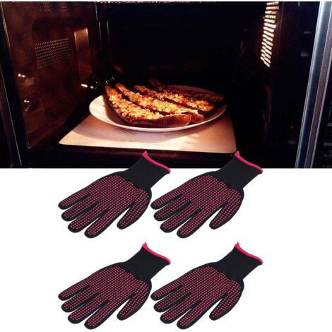 Guantes ignífugos  Paquete de 4  Protección contra quemaduras gracias a sus protuberancias de silicona  Rosa con ribete rosa  Algodón + PVC  26 x 14 cm