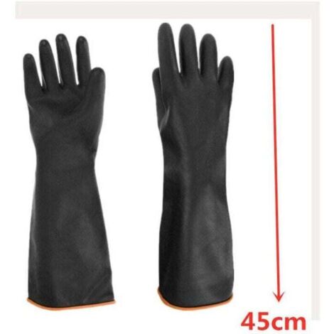 Guantes negros resistentes de 45 cm de largo, 1 par de guantes de látex resistentes a productos químicos, guantes largos de seguridad industrial de goma protectora