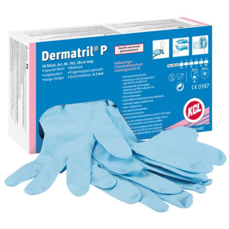 Guantes Nitrilo 29cm EN388 EN374-JKLOPT Azul Dermatril, estuche 50 GP743 SAFETOP 6