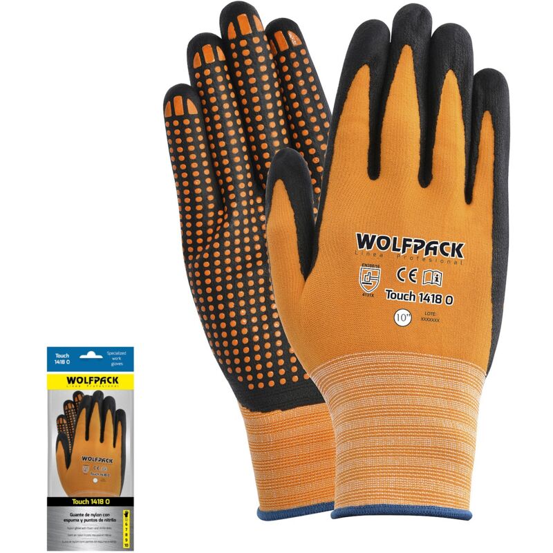 

Guantes nylon con palma en foam y puntos nitrilo touch 10