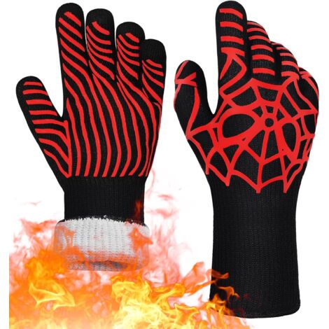 Guantes para Barbacoa, Guantes para Barbacoa Resistentes al Calor de 800,0 °C, Guantes para Horno Lavables Antideslizantes de Silicona, Guantes de Cocina para Asar, Cocinar, Hornear, Acampar, Ahumar