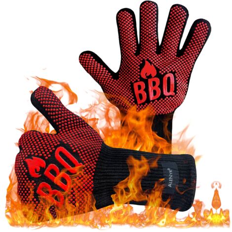 Guantes para barbacoa, guantes para horno resistentes al calor hasta 800 °C, guantes de cocina universales resistentes al calor y antideslizantes para barbacoa, parrilla, horno, cocina y chimenea [1 p