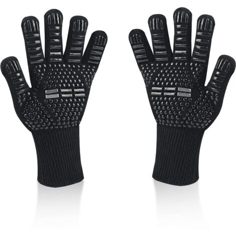 Guantes para barbacoa, guantes universales para horno, resistentes al calor hasta 800 °C, antideslizantes, guantes de cocina de silicona ignífugos con protección para el antebrazo, para barbacoa, horn