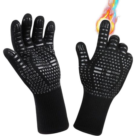 Guantes para barbacoa – Protección contra el calor y las salpicaduras: Guantes protectores y resistentes al calor, color negro.