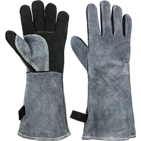 Guantes para barbacoa, resistentes al calor hasta 500 °C, aptos para asar a la parrilla y al horno, con aislamiento térmico, fabricados en cuero forjado, guantes de soldadura.