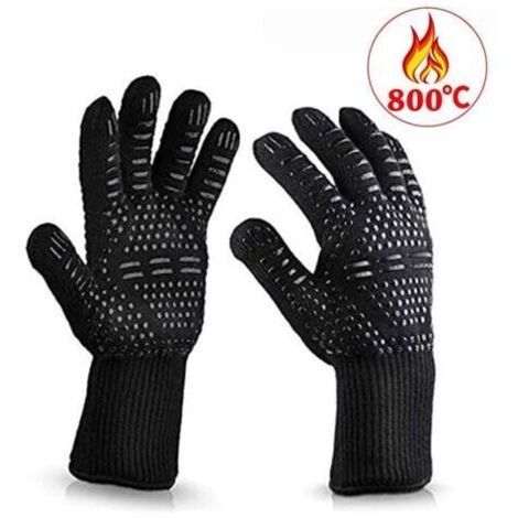 Guantes para parrilla, guantes de horno anticalor hasta 800 °C, guantes de cocina resistentes al calor y antideslizantes, guantes de cocina térmicos para barbacoa/horno/parrilla/chimenea/soldadura/coc