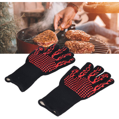 Guantes para parrilla resistentes al calor y lavables hasta 800 °C, fabricados en poliéster. Guantes aislantes para parrilla, horno y barbacoa [32,5 cm, 266 g, 2 unidades].