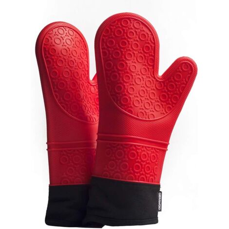Guantes profesionales para horno, manoplas de silicona para cocina, 1 par de guantes resistentes al calor, guantes extendidos para pizza y cocina (rojo)