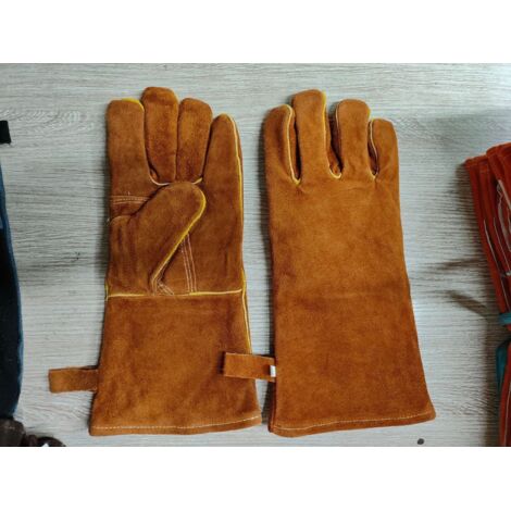 Guantes resistentes al calor, 35 cm, color marrón – para estufas de leña, estufas multicombustible, hornos de pizza, barbacoas, talla única.