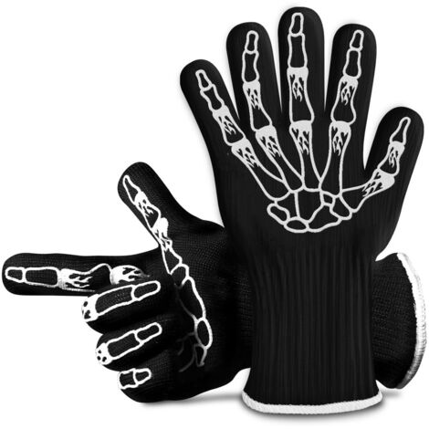 Guantes resistentes al calor - Los guantes protectores resisten el calor hasta 500 °C - Úselos como guantes para horno, agarraderas para ollas y guantes para asar resistentes al calor - con puño de 5"